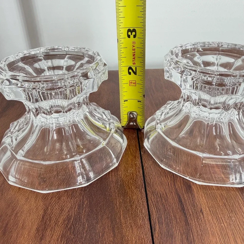 Crystal Candle Holders Pair Dual Taper & Pillar VTG 12-Sided Fluted Pedestal